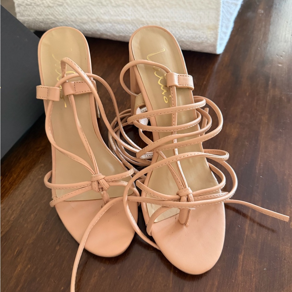 Lulu's Blush Strappy Lace-Up Heeled Sandals